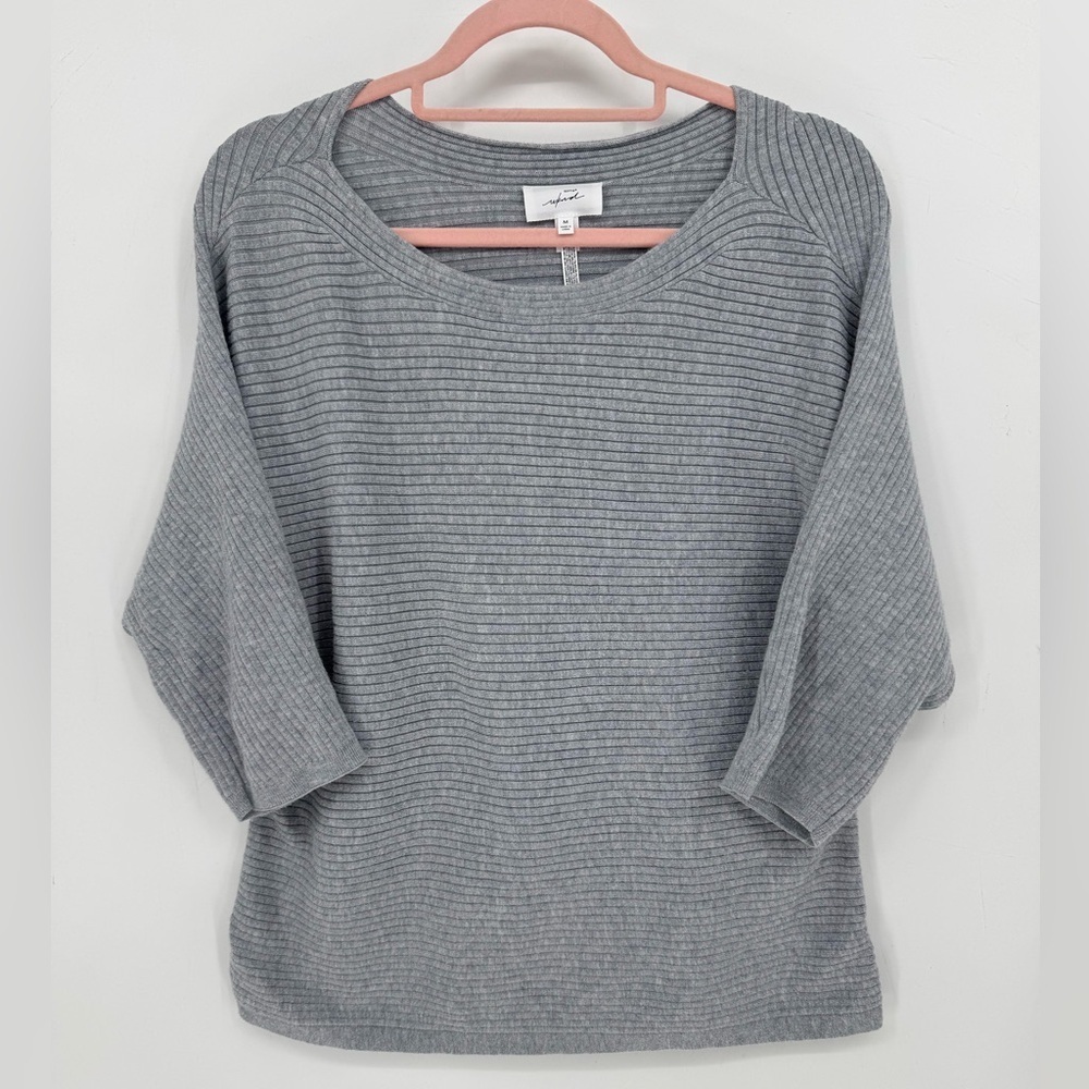 Soma Women's Gray Ribbed Sweater Quarter Length Sleeves Neutral Chic Size Medium